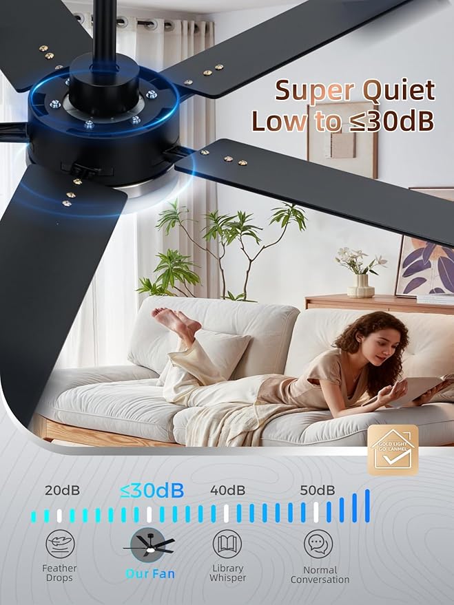 LANMEL Ceiling Fan with Light, Modern Flush Mount Low Profile with Remote Control, Reversible, 3CCT Dimmable, Quiet,LED for Bedroom, Living Room, Indoor/Outdoor Patio Use 52 Inch Silver & Black