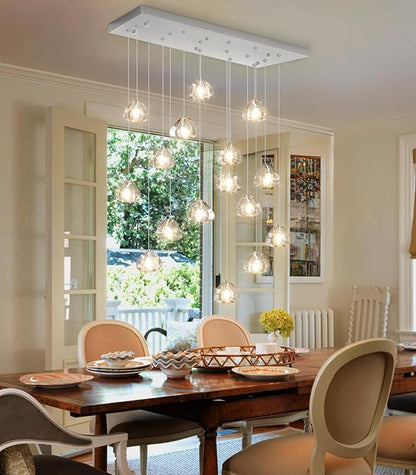 HAIXIANG Brushed Nickel Rectangular Chandeliers for Living Dining Room Light Dimmable High Ceiling Pendant Lights Fixtures Lighting Chandelier for Foyer Entryway Lighting