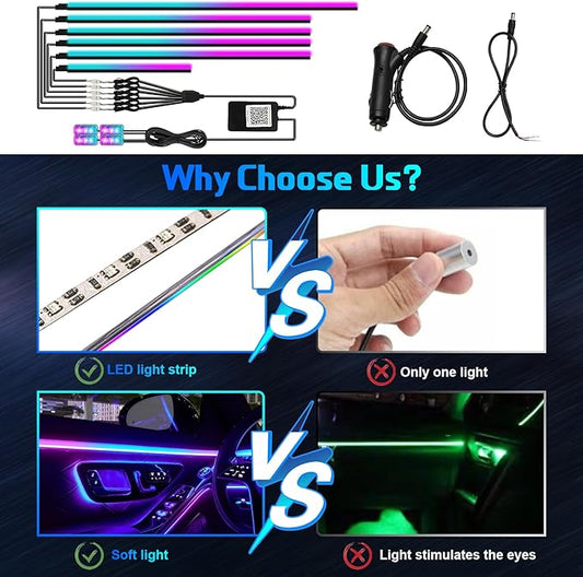 Dreamcolor Acrylic Interior Car Light 10 in 1 Automotive Ambient Light Kits with APP Control 16 Million Color 175 inches Fiber Optic Car LED Strip Light, RGB Music Sync Neon Light Kits