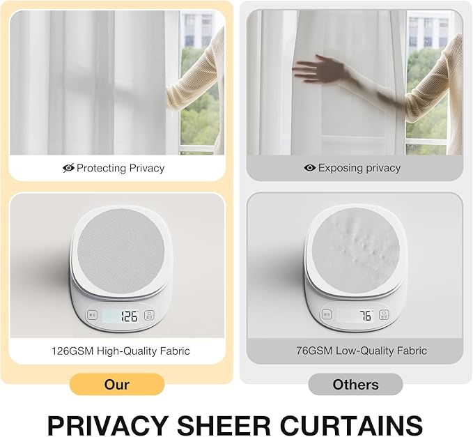 Anmao Non-See-Through Privacy Semi Sheer Curtains for Living Room 45 Inch Length 2 Panels Set, Light Filtering That Let Light in Rod Pocket Window Drapes for Bedroom, 52W x 45L, Light Grey