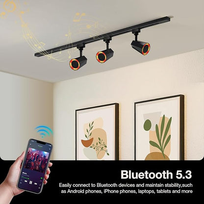 Gsou Track Lighting Speakers, Track Light Bluetooth Speaker for Smart TV, H Type Track Head/Rotatable/Plug in,Light Color Changing,Music Syn, Bluetooth Ceiling Speakers for Home Kitchen,Karaoke,Game
