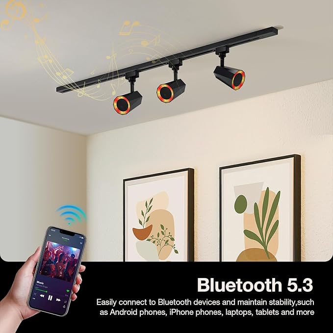 Gsou 3 Pack Track Lighting Speakers, Track Light Bluetooth Speaker, RGB Color Changing, with Remote, Music Sync, Plug IN Light head with 3.3FT Track Rail, Ideal for Smart TV, Home Decor, Kitchen, Game