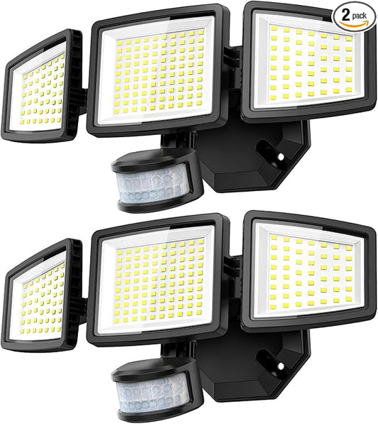 LED Security Lights Motion Sensor Light Outdoor, 7000LM, 6500K, Waterproof, Flood Light Outdoor Motion Detector with Adjustable 3 Head, Hardwired Wall Light for Entryway, Yard, Garage (2)