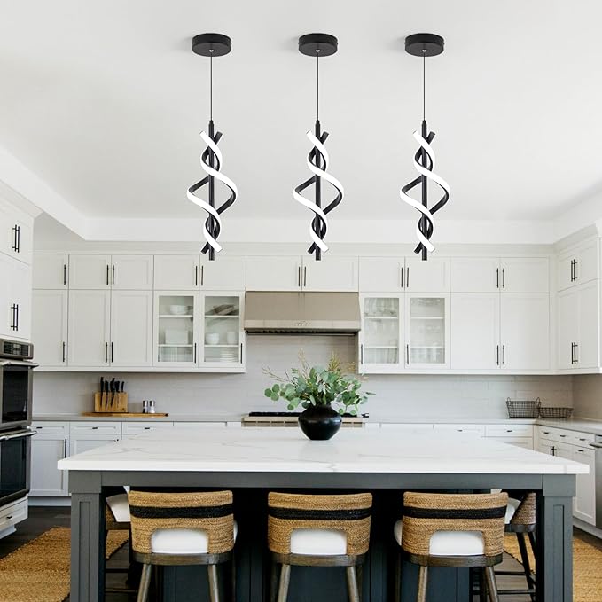 Modern LED Pendant Light Fixtures 6000K Pendant Lights Black Hanging Lamp for Dining Room Bedroom Living Room (1 Pack)