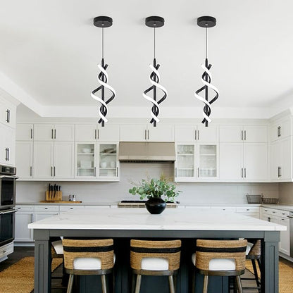 Modern LED Pendant Light Fixtures 6000K Pendant Lights Black Hanging Lamp for Dining Room Bedroom Living Room (1 Pack)