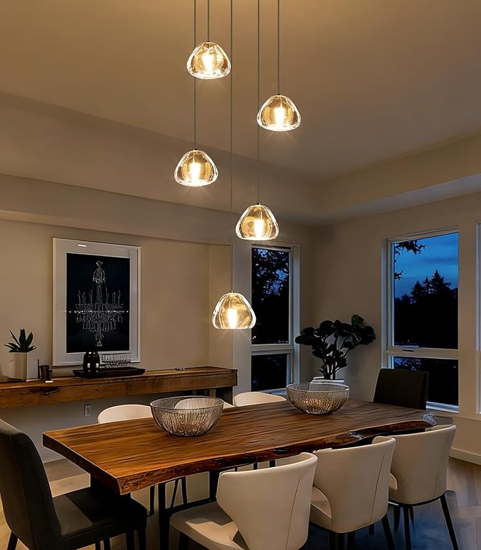 HAIXIANG Modern Glam Chandelier LED Kitchen Pendant Lights Island Lighting Remote Dimmable Fixtures Bubble Crystal Floating Chandelier Black Corner Pendants Light
