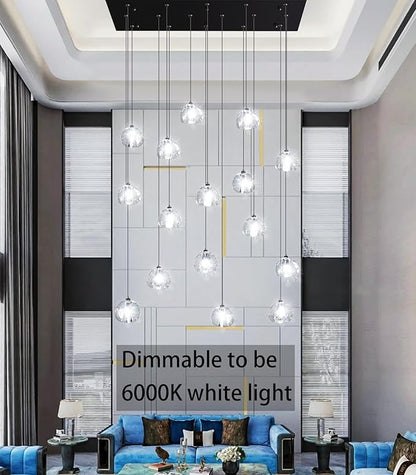 HAIXIANG W27.6 x D11.8 x H118 Rectangular Glam Chandelier Bubble Crystal Ceiling Pendant Lights Dimmable High Ceiling Chandeliers Fixtures Adjustable Long Lights Black