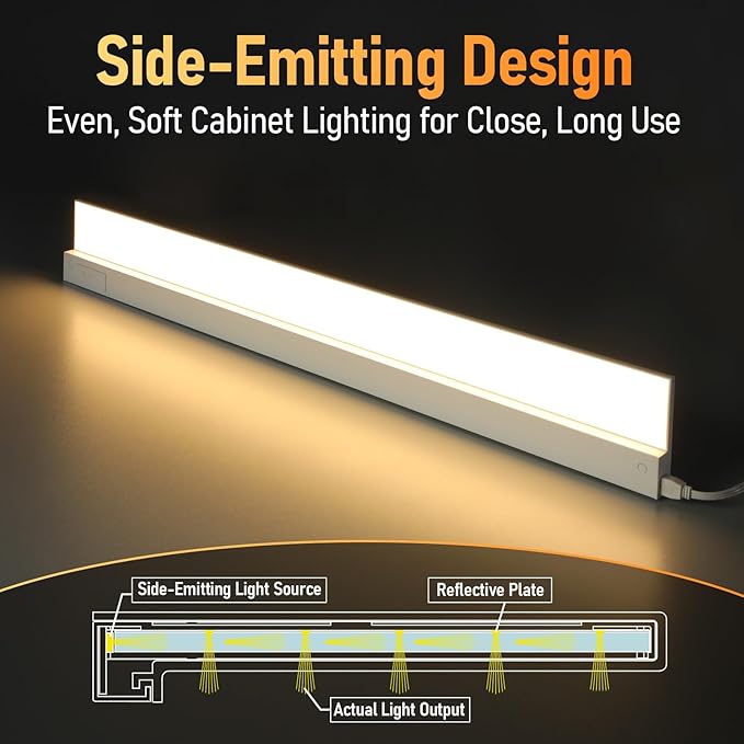 TORCHSTAR Ultra-Slim LED Under Cabinet Lighting Fits 42 Inch Cabinets, 5CCT 24W 1800LM, Hardwired & Plug-in, 120V CRI90 Linkable Dimmable Thin Under Counter Lights for Kitchen, ETL T24, Pack of 2