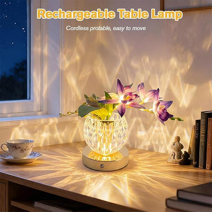 Flower Table Lamp, 3-Color Touch Dimming Orchid Glass Night Light, Rechargeable Artificial Flower Light, Desktop Ambient Light Romantic Gifts for Girls Women Mom (Purple-Ivory Orchid)
