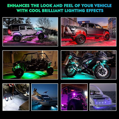 Xprite Bluetooth RGB LED Rock Lights Kit, Multicolor Neon Accent Music Flashing Lighting Underglow Kits with RF Controller for Off-Road, Trucks, Cars, UTV, ATV, SUV, RZR, Motorcycles, Boats - 6 PCS