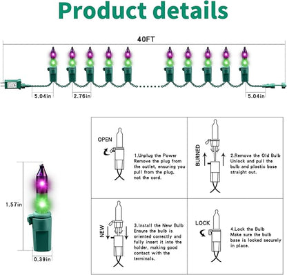 Christmas200-Count Mini Purple & Green String LightsUL-Certified, Equipped with 8 Lighting Modes, Perfect for patios, Fences and Holiday Occasions.(40ft)
