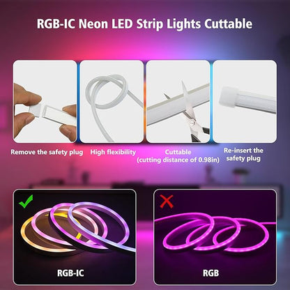 32.8Ft LED Neon Rope Lights, RGB Built in Chip Neon Strip Lights with Remote APP Control, Music Sync 24V IP68 Waterproof Led Neon Lights for Bedroom Outdoor Gaming Room