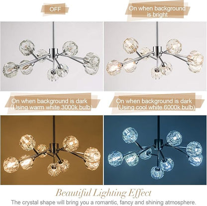 Weesalife Sputnik Chandeliers for Dining Room Light Fixture Over Table, Modern Crystal Chandeliers, 9 Lights Chrome Lighting Fixtures for Living Room Bedroom Kitchen Island Bar