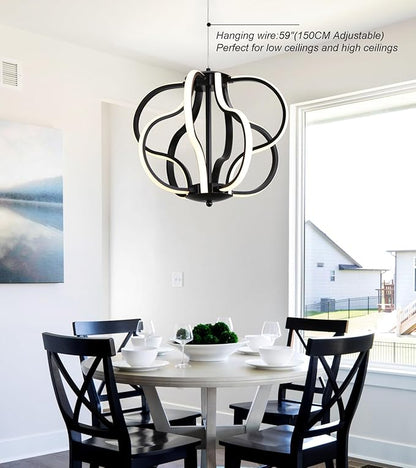 Modern Black LED Chandelier Ceiling Light Fixture, 8 Lights Hanging Pendant Lights for Dining Room Foyer Entryway Kitchen Living Room.