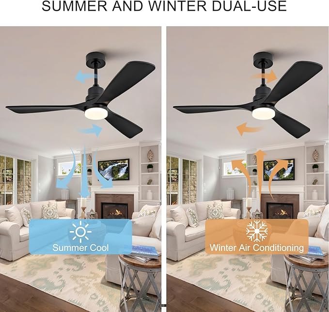 52 Inch Black Ceiling Fans with Lights and Remote,Dimmable,Quite Reversible DC Motor,Memory Function,Modern Solid Wood Indoor Outdoor Ceiling Fan with light for Patio Bedroom