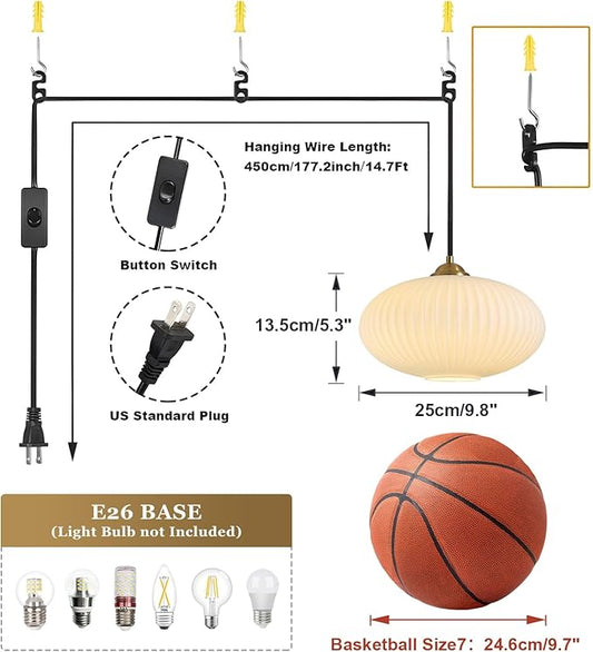 Antique Brass Pendant Lighting Bedroom Plug in Ceiling Light Gold and White Pendant Lights Kitchen Island Large Plug in Chandelier Modern Glass Hanging Lamp