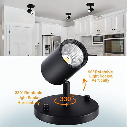 CLOUDY BAY LED Flush Mount Ceiling Spot Light,CRI90+ 9W 3000K 4000K 5000K Selectable Dimmable,Adjustable Tilt Angle Ceiling Track Light Head,Black