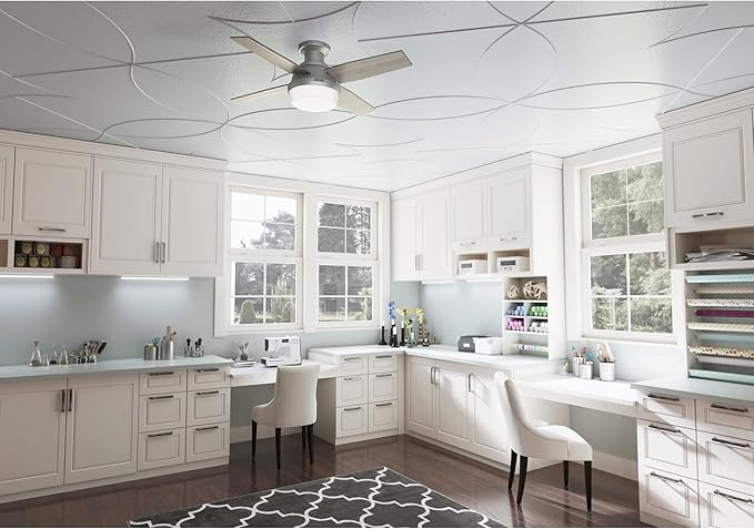 Hunter 44 inch Indoor Ceiling Fan with LED Light and Remote Control - Modern Ceiling Fan, Low Profile Mount, 4 Blades, For Bedroom, Living Room, or Kitchen, Quiet - Dempsey 51757, Matte Silver