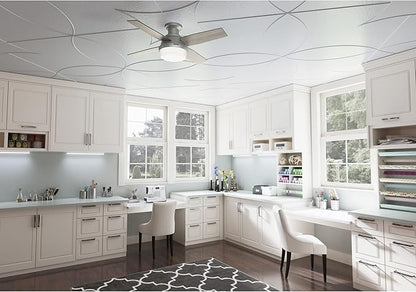 Hunter 44 inch Indoor Ceiling Fan with LED Light and Remote Control - Modern Ceiling Fan, Low Profile Mount, 4 Blades, For Bedroom, Living Room, or Kitchen, Quiet - Dempsey 51757, Matte Silver