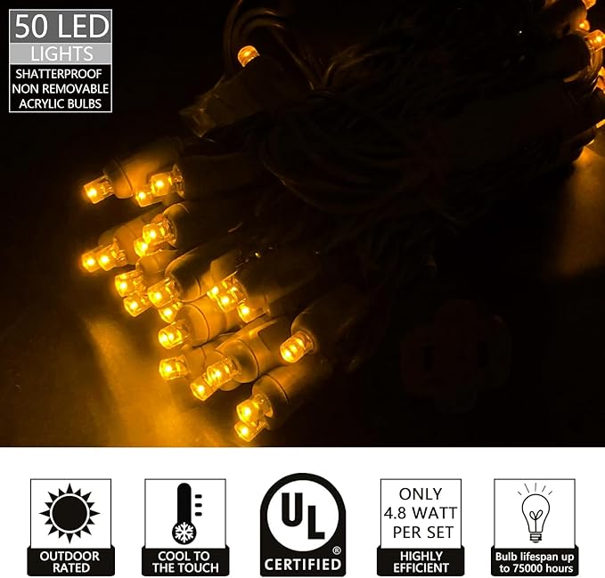 UL Listed 50 Count 5MM Wide Angle Led Christmas Lights Set,Outdoor Mini Led String Lights for Garden Patio Trees Lighting Decoration,17 Feet Green Wire (Orange Color)