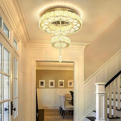 Flashing God Dia 12" Crystal Mini Chandelier Crystal Gold Ceiling Light Fixtures LED Flush Mount Ceiling Light for Living Room Bedrooms Dining Room Dimmable 2700k 4500k 6000k