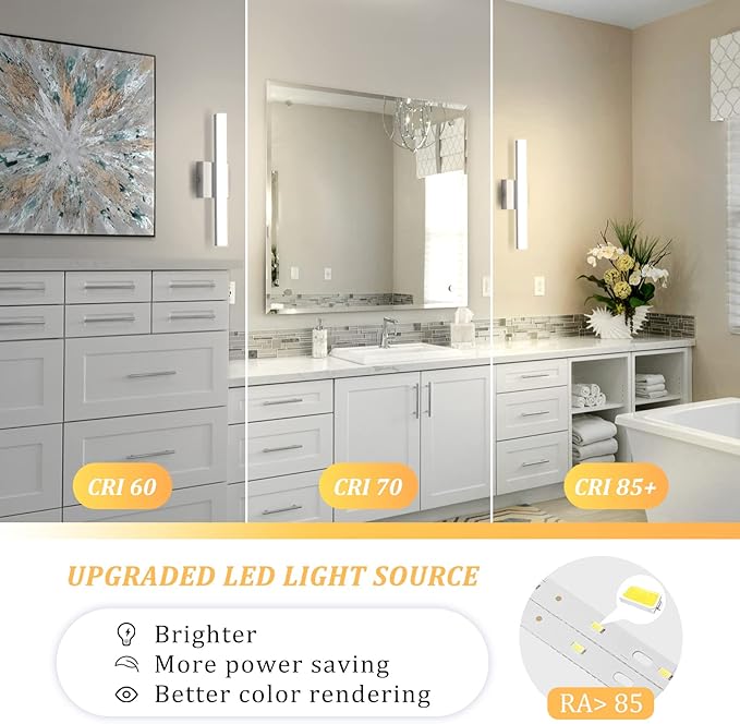 Combuh Modern Bathroom Vanity Light Fixtures Above Mirror Soft Shadow Free Lighting, 16 Inch 9W Small Space Sink Wall Lamp Bars Restroom Lámparas para Baños Sobre Espejo Chrome Natural White 4000K