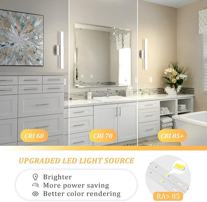 Combuh Modern Bathroom Vanity Light Fixtures Above Mirror Soft Shadow Free Lighting, 16 Inch 9W Small Space Sink Wall Lamp Bars Restroom Lámparas para Baños Sobre Espejo Chrome Natural White 4000K