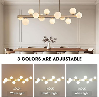 12 Lights Modern Gold Chandelier, L43.3 Linear Frosted Glass Globe Pendant Light, Mid Century Hanging Lighting Fixture for Kitchen Island, Dining Room, Living Room