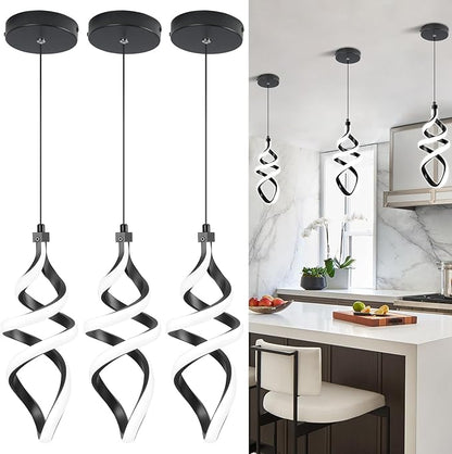 EIDISUNY 3 Packs Pendant Light, 15W Spiral Led Pendant Light, 4500K Modern Pendant Lights Kitchen Island, Adjustable Height Pendant Light for Dining Room Bedroom Kitchen Island Cafe
