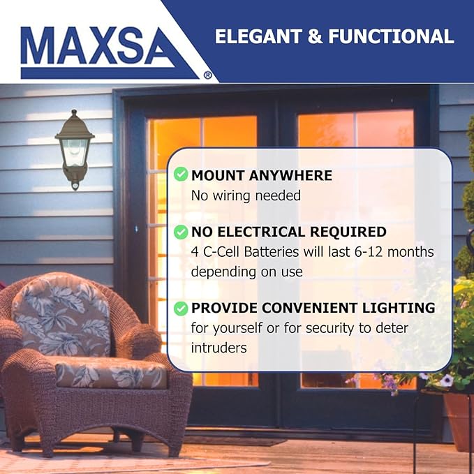 Maxsa 46219 Premium Battery-Powered Motion-Activated Decorative Outdoor Cool White LED Wall Sconce Lighting Fixture, Metal Housing, Dark Copper (Pack of 4)