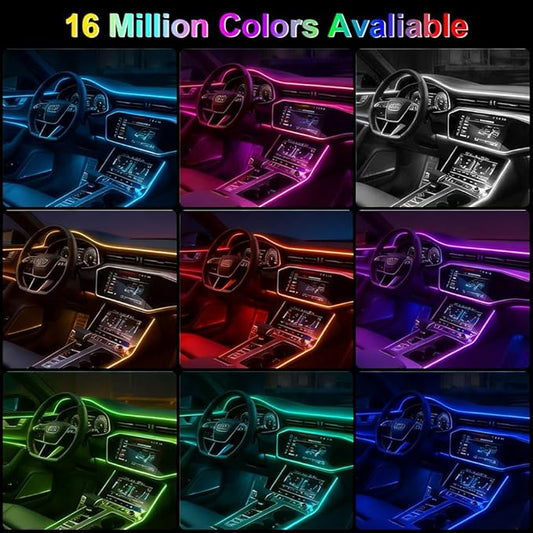 Car LED Interior Strip Lights, TEKSHINNY RGB Car Interior LED Light Wireless APP Button Remote Control, 5 in 1 Fiber Optic Ambient Lighting Kit with 236 Inches, EL Wire Lights for Car Inside