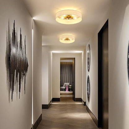 VILUXY Gold Semi-Flush Mount Ceiling Light Fixture with 24" Large White Fabric Drum Shade 5-Light for Bedroom Dining Room Entryway Round Ceiling Lamps