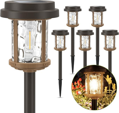 XMCOSY+ Solar Pathway Lights 6 Pack, Bright 20 Lumens Solar Garden Lights, Auto On/Off 10 Hours with Metal Glass Solar Powered, Waterproof Landscape Lights for Outside Yard Walkway Driveway Lawn