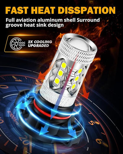 Auxbeam 5201/5202/9009 LED Fog Light Bulbs, 6500K Xenon White, 8000LM Super Bright, 360-degree Illumination, Canbus Ready, Fog Car Lights Replacement, Pack of 2
