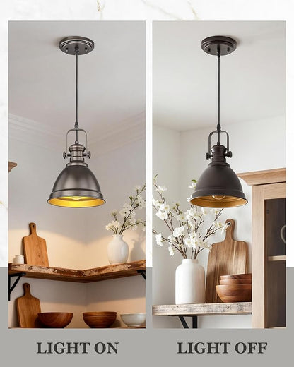 2-Pack Pendant Lights Kitchen Island, 8" Farmhouse Hanging Lights Fixtures with Metal Shade, Rustic Kitchen Pendant Lighting Over Island for Dining Room, Oil Rubbed Bronze, AD-2151-2PM-ORB