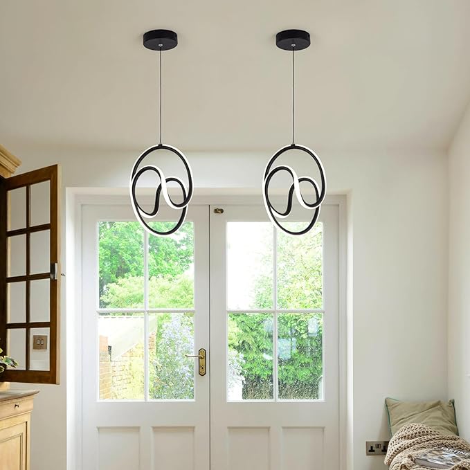 Modern Pendant Lights Fixtures, 4000K LED Black Pendant Light for Kitchen Island, Kitchen Pendant Lighting,Chandeliers for Dining Room Hanging Lights, 1 Pack