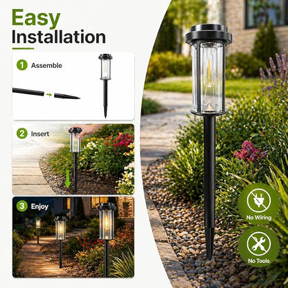 DERAYSION 12 Pack Solar Lights Outdoor, 21" Solar Pathway Lights Auto On/Off Waterproof Garden Lights for Path, Yard, Walkway, Driveway Decor, Warm White