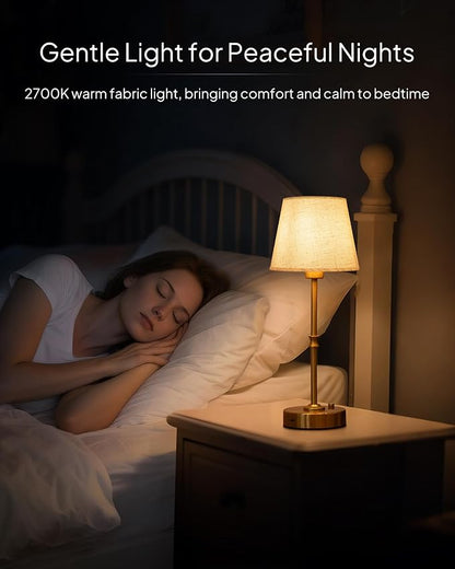 EppieBasic Cordless Table Lamp Rechargeable: Fast Charging & Long Lasting - 2700K Warm Light Small Vintage Gold Side Table Lamps - Dinning Living Room Bedroom - Linen Shade