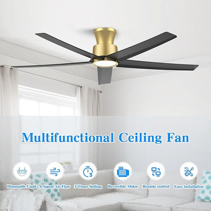 ocioc 52 inch Ceiling Fans with Lights, Large Air Volume Ceiling Fans with Reversible Quiet DC Motor and Remote（Black-Gold）