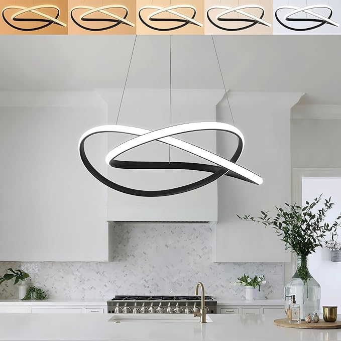 Modern Chandelier Dimmable Pendant Light Fixture,5CCT/2700K/3000K/3500K/4000K/5000K ,Adjustable Modern LED Chandeliers for Dining Room Kitchen Entryway Living Room Bedroom (Black-5CCT, 20 Inches)