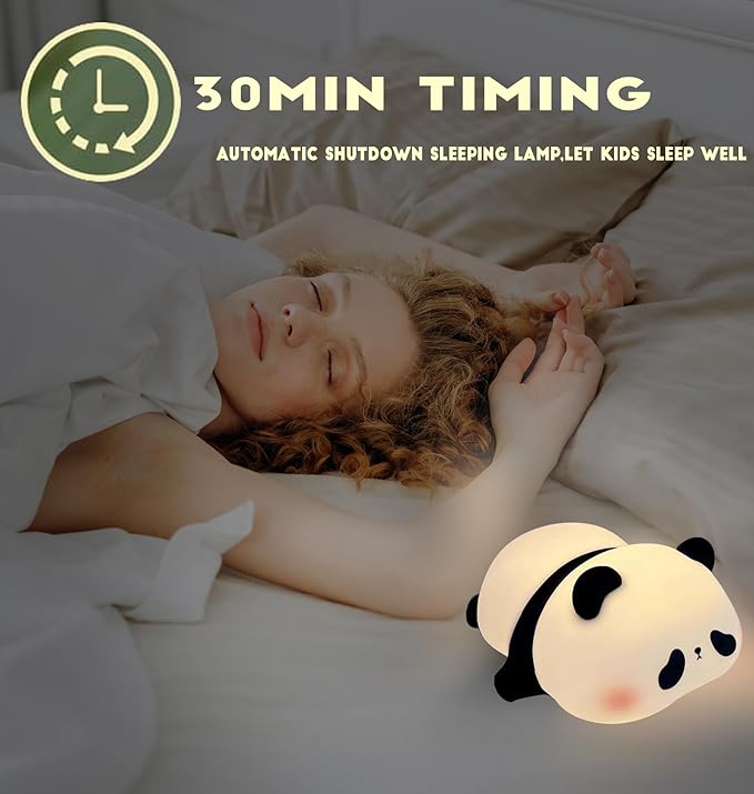 HAPPYBAG Panda Gifts, Cute Rechargeable Panda Lamp for Kids Room, Silicone Touch Night Light for Baby Nursery, Dimmable Lamp for Bedrooms