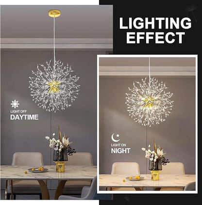 Modern Firework Gold 8 Lights Crystal Chandeliers, Sputnik Dandelion Chandelier Light Fixture Pendant Lighting for Bedroom, Foyer, Hallway, Entryway, Kitchen, Dining Room