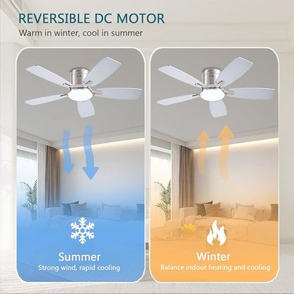 Ayaoty 42 Inch Low Profile Ceiling Fans with Lights and Remote, Flush Mount Modern Ceiling Fan, 3CCT Dimmable DC Ceiling Fan for Bedroom, Living Room, Brushed Nickel