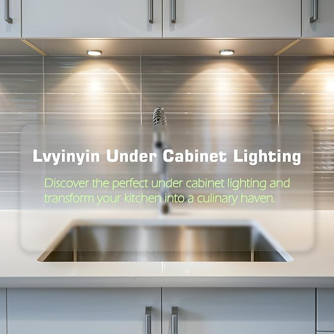 Under Cabinet LED Puck Lights, Display Cases Lighting, Daisy Chained Linkable, 120V Direct Hard Wired & Plug-in Adapter, Dual Split, RF Remote Dimmable, Black Cord, Daylight, 6 Lights