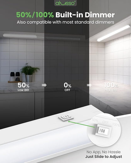 ALUSSO 18 Inch LED Under Cabinet Lighting Hardwired 120V, 5CCT Color Selectable 2700K-5000K Dimmable 10W 800LM High Brightness, CRI 90+ Strip Linkable Under Counter Lights for Kitchen Sink, 1 Pack