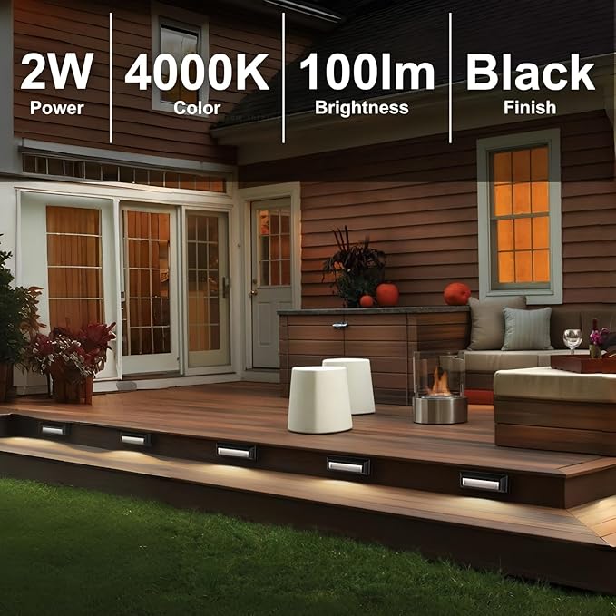 ZONK Outdoor Indoor Step Stair Lights, 110V-240V Line Voltage Waterproof IP65 2W 4000K Neutral White Lighting Landscape Lights for House, 1Pack