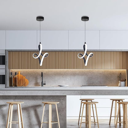 2 Packs Modern Led Pendant Light 5500K Cold White Kitchen Island Pendant Light Fixtures Adjustable Height Led Pendant Lamp for Kitchen Island Dining Room Hanging Light, 2 Packs (Black)