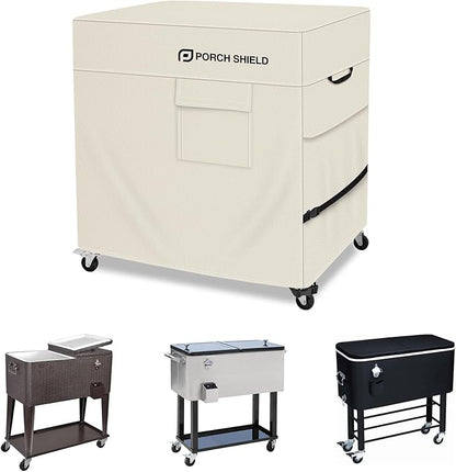 Porch Shield Waterproof Rolling 80-100 Qt Cooler Cart Cover Fits Most Patio Ice Chest Party Cooler (Light Tan, 36"L x 20"W x 32"H)