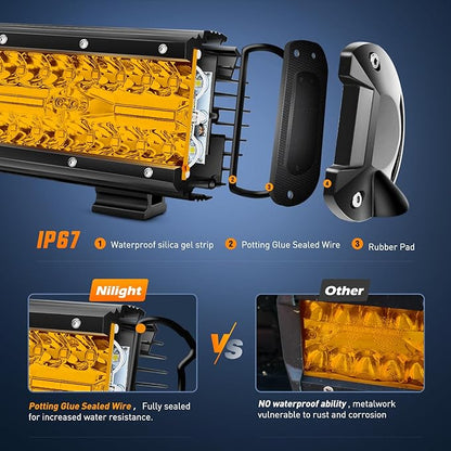 Nilight 20 Inch 420W LED Light Bar Amber Triple Row Flood Spot Combo Driving Boat Led Off Road Lights with 16AWG Wiring Harness Kit-1 Lead, 2 Year Warranty (ZH706)