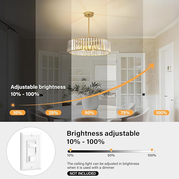 YURNYQ Glod Crystal Ceiling Light Fixture, Modern Semi Flush Chandelier, Round Hanging Lighting Chandeliers for Dining Room, Kitchen, Bedroom, 6-Light, 19.68 Inch